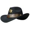 Vintage Cowhead Star Badge Western Cowboy Hat With Wide Brim For Adults And Kids