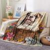 Flower Basket Dogs  Print Flannel Blanket, High quality Comfortable for All Seasons, Home Decor, Warmth and Comfort