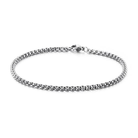 Men Bracelet Thick Hollow Chain with Lobster Clip Solid Color Polished Stainless