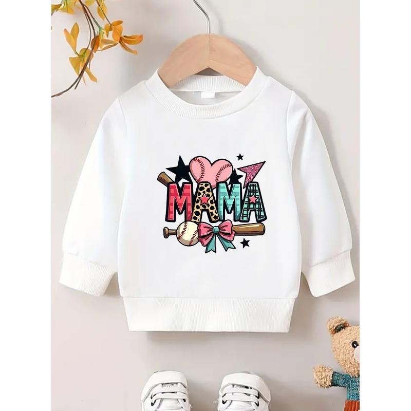 Kids Sweatshirt ,Bright Baseball Print Pattern, Spring And Autumn Thin Spring And Autumn Crew Neck Sweatshirt,Casual Daily Sweatshirt 110 белый