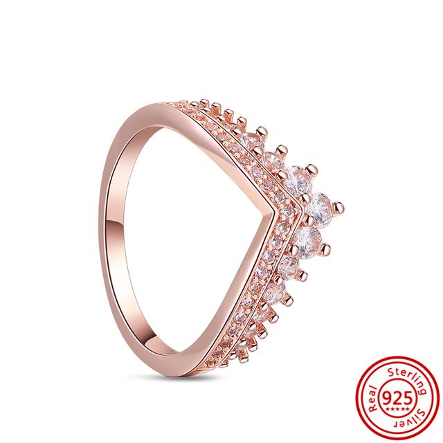 Authentic 100% 925 Sterling Silver Princess Regal Crown Heart Sparkling Zircon Luxury Circle Rings Women Wedding Jewelry