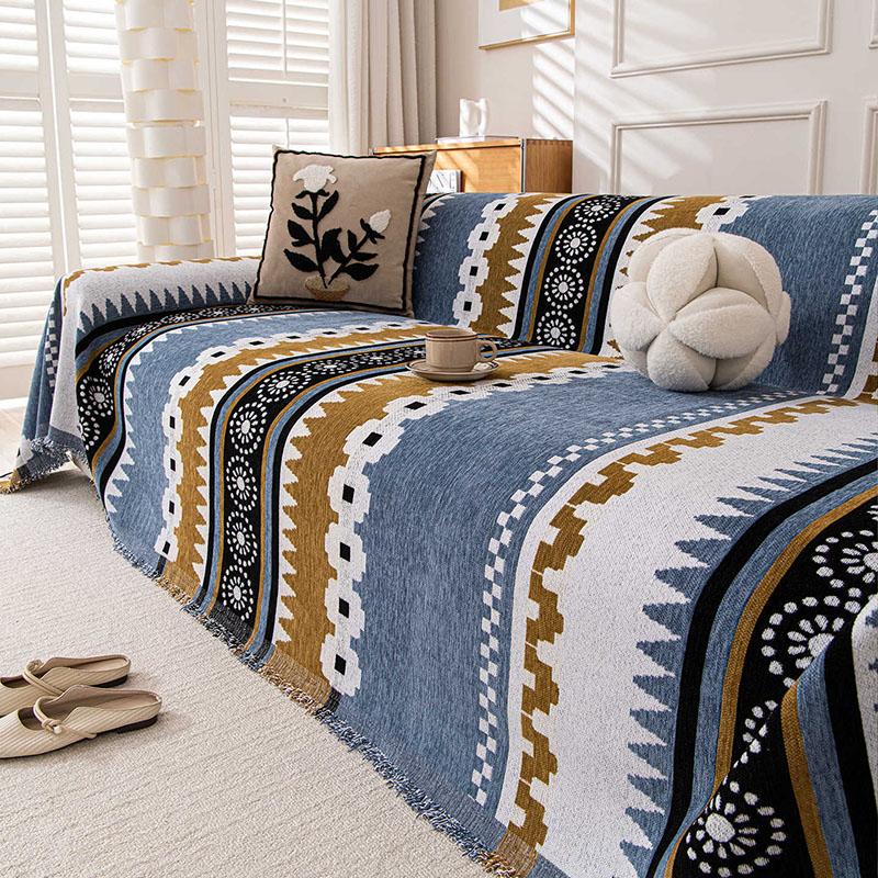 Europäische Geometrische Streifen Gedrucktes Sofa Handtuch Böhmische Doppelseitig Nutzbare Couchbezüge Staubdichtes Couchkissen für Vier Jahreszeiten