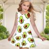 Girls Round Neck Sleeveless A Line Flared Hem Printed Gradient Dress