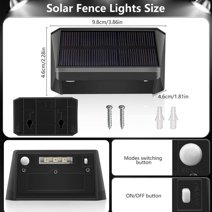 RGBCW Solar Fence Lights Outdoor: Color Changing Deck Stairs Lights IP65 Waterproof - 6 Pack Step Light for Patio Yard Garden Pathway