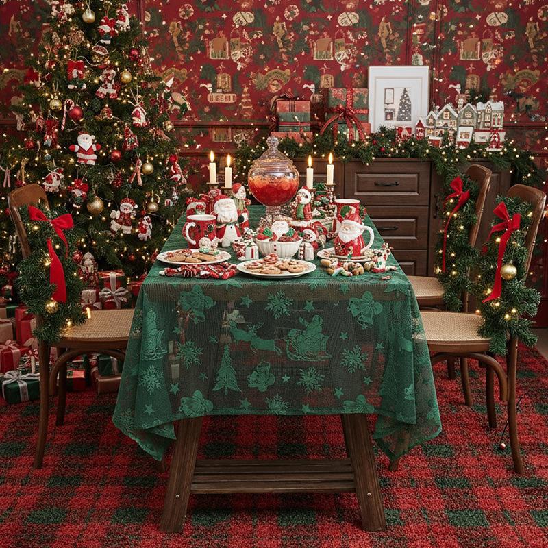 Retro Hollow Warp Knitted White Black Lace Tablecloth American Household Rectangle Dining Table Mat Cover