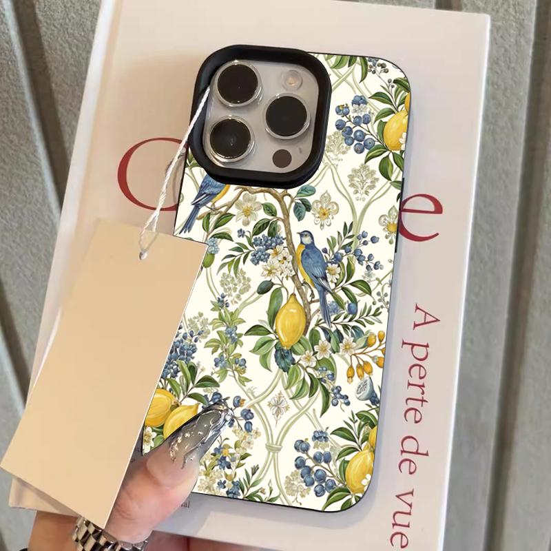 

Fresh Lemon Bird & Floral Print Phone Case for iPhone 17 16 15 14 13 12 11 Series Pro Max Plus Double Layer Protection iphone 14 ProMax