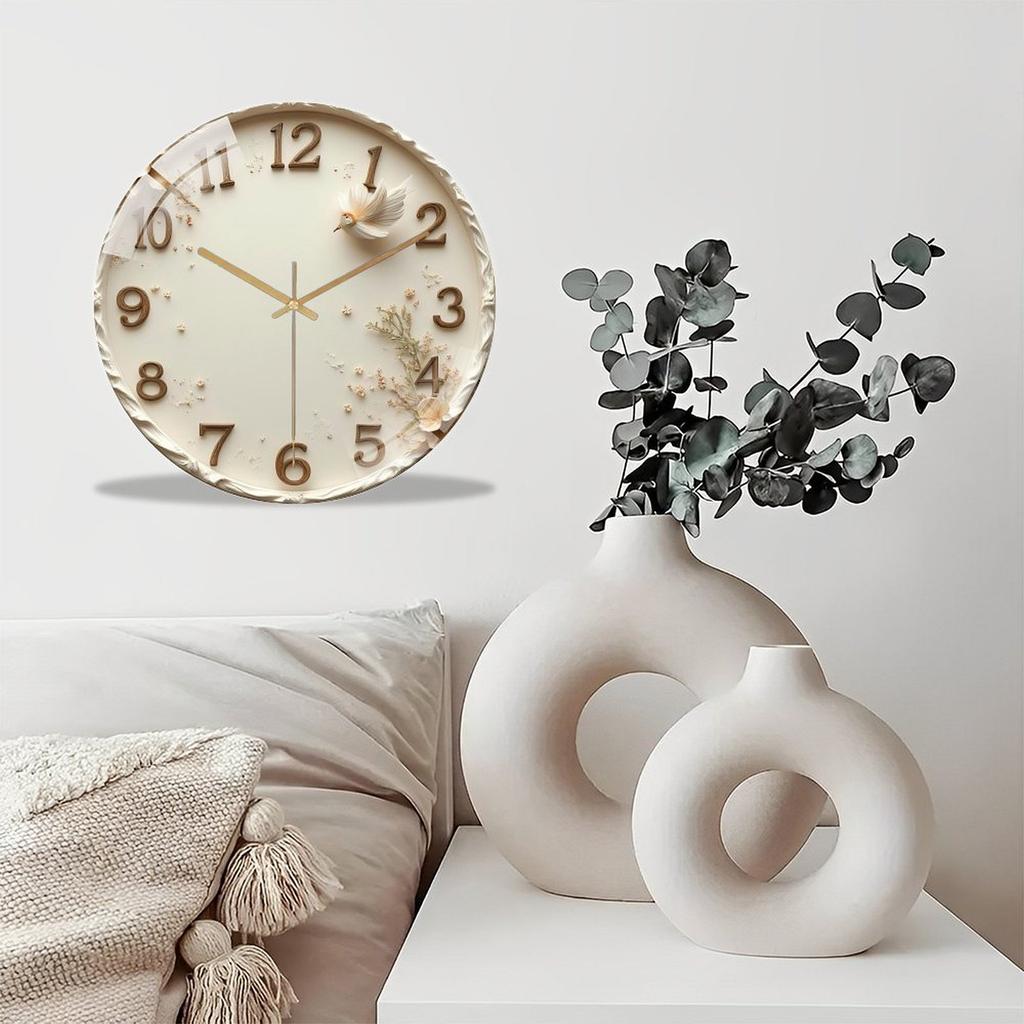 Contemporary Round Glass Wall Clock 30cm Custom Design Silent Non-Ticking Home Decor