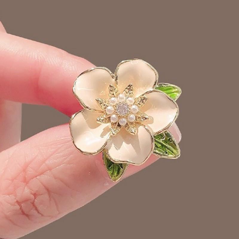 Korean Style Pearl Enamel Peony Brooch - Women's High-End DIY Corsage Pin