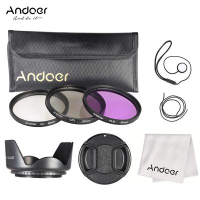 Andoer 52-mm-Filtersatz (UV+CPL+FLD) + Nylon-Tragetasche + Objektivdeckel + Objektivdeckelhalter + Gegenlichtblende +