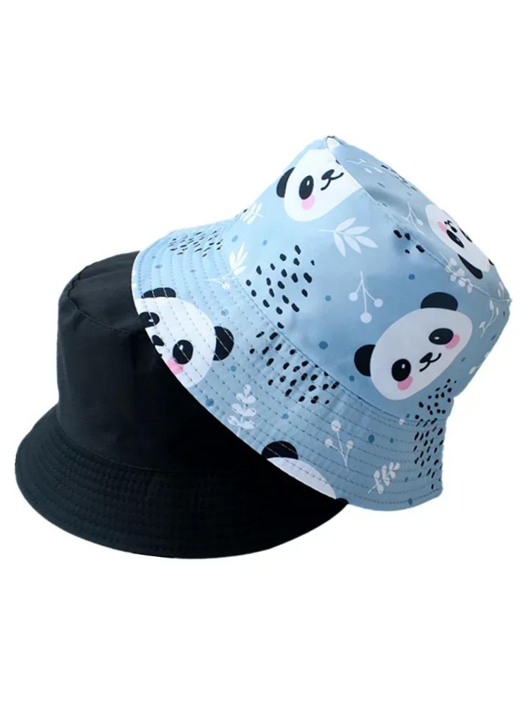 Double Sided Panda Bucket Hat for Men Women Outdoor Sun Protection Fisherman Cap Trendy