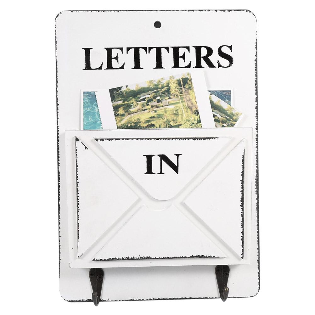 Wood Mail Box Letter Rack Key Holder Wall Storage Creative Home Decoration with Hook Hanger