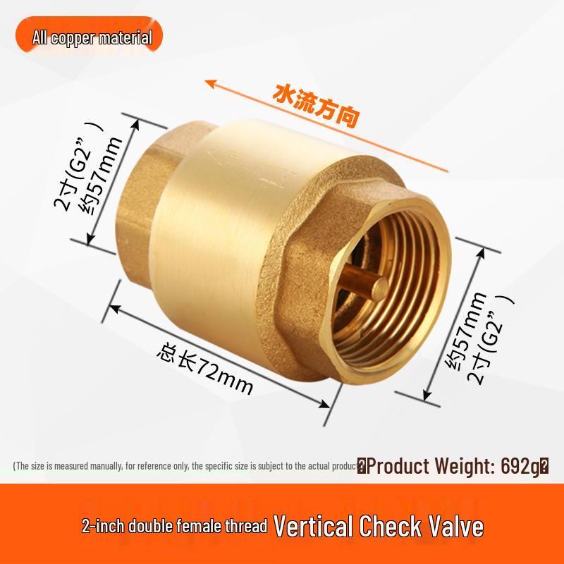 All-Copper 1-Inch Vertical Spring Check Valve with Male/Female Threads, One-Way Backflow Preventer for Water Pipes and Meters.
