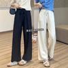 Women's High Waist Wide Leg Pants Moderate Fit Casual Summer Breathable Linen Blend Straight Long Trousers