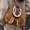 Lamb Wool Splicing Tote Bag Women's 2025 New Super Fire Retro Large-capacity Backpack Casual Fashion Shoulder Bag