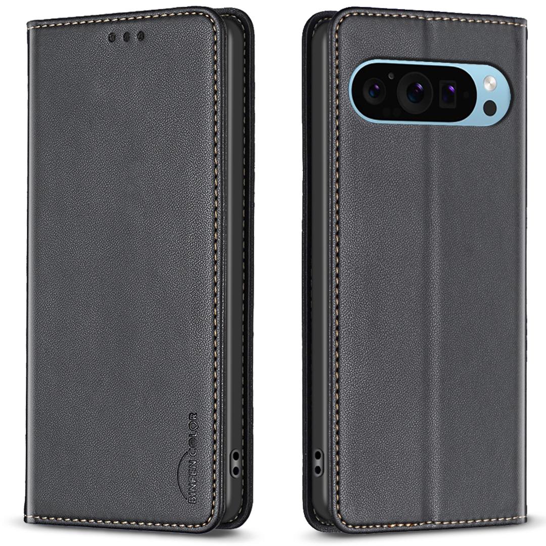 

BINFEN COLOR BF18 For Google Pixel 9 Pro XL Case PU Leather Viewing Stand Phone Cover with 3 Card Holder Black