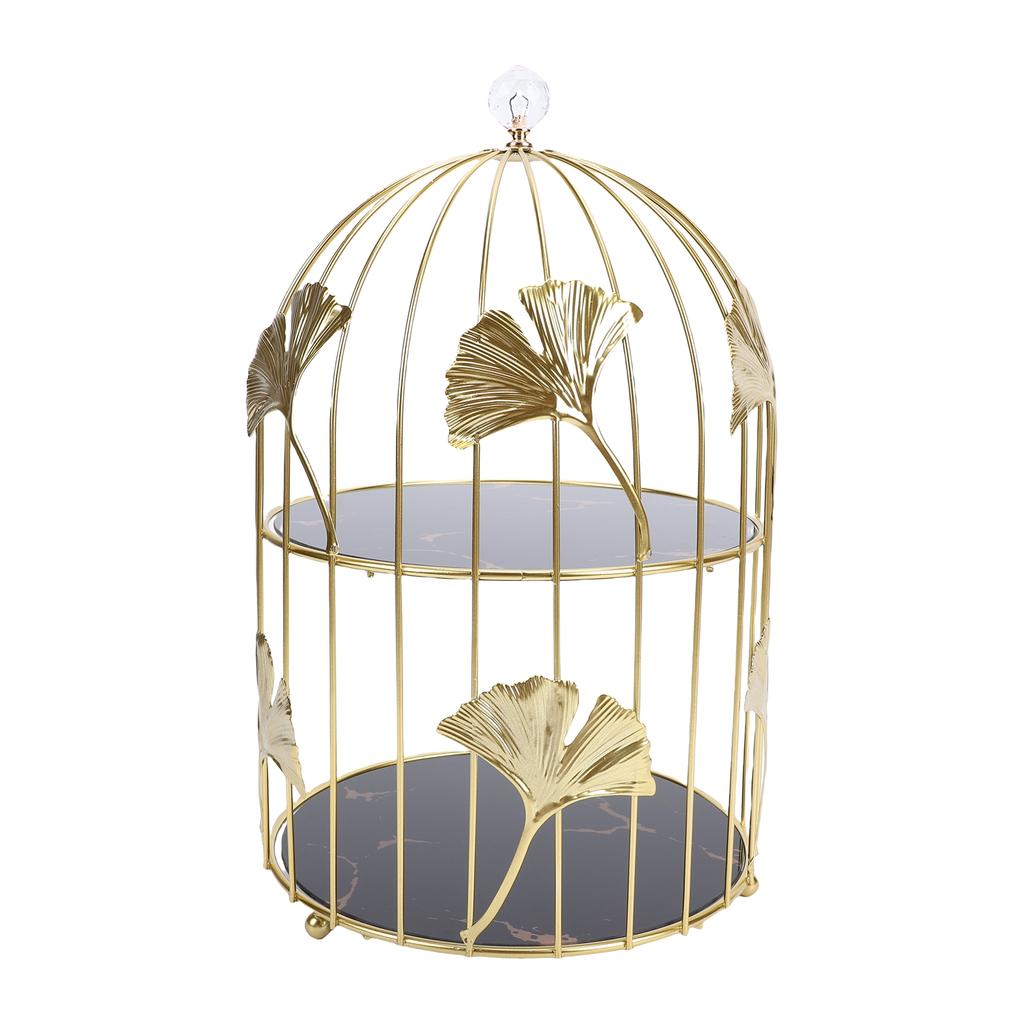 Gold Bird Cage Shape 2 Tier Cupcake Cake Stand Cosmetics Storage Rack Jewelry Display Holder Multi Purpose for Home Bedroom Party Decor