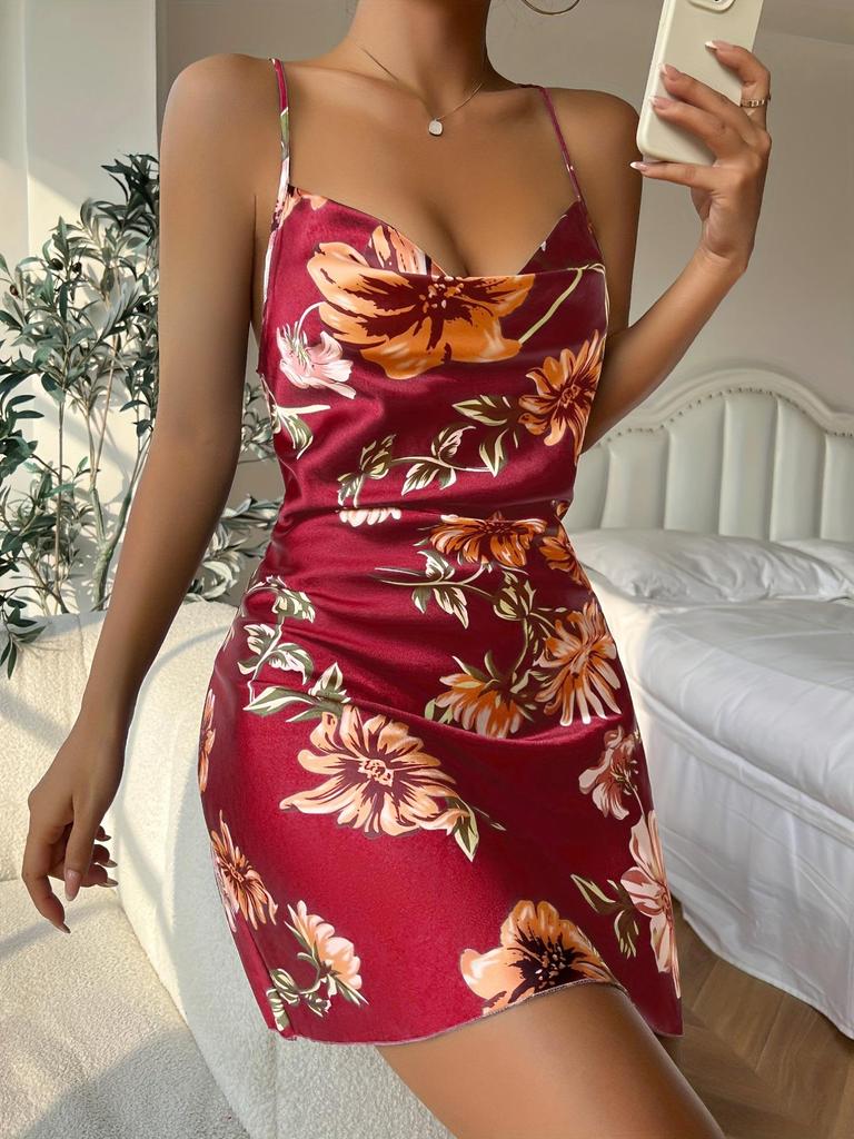 Sexy V-Neck Crisscross Strappy Backless Summer Pajama Dress for Women - Solid Color, Imitation Silk