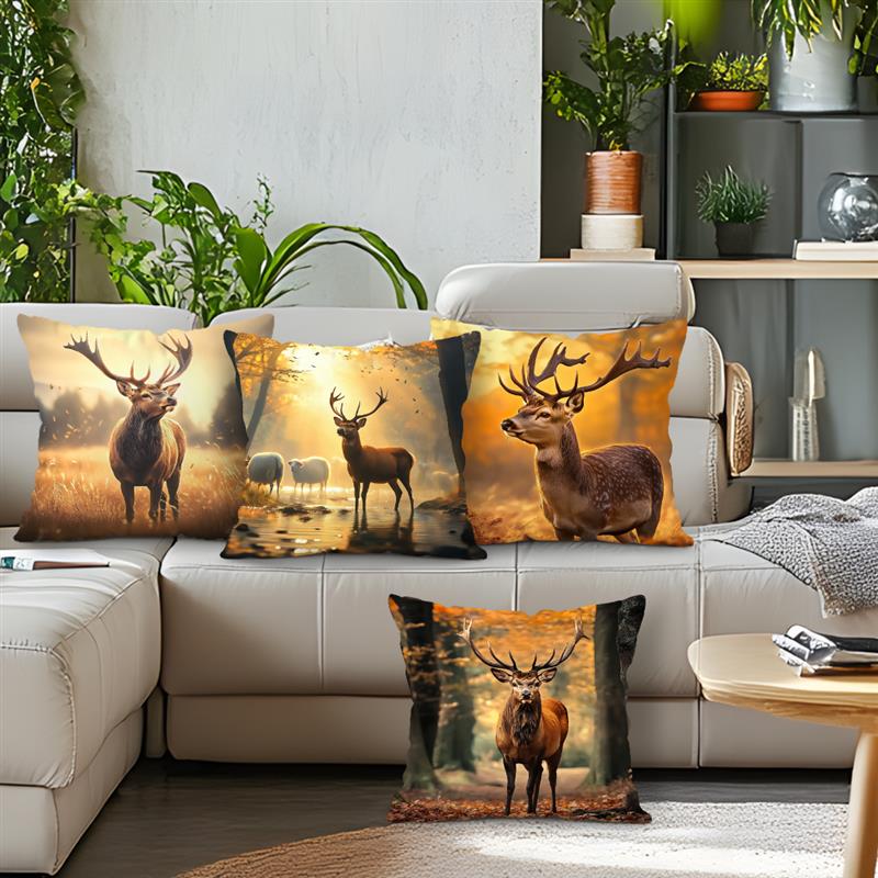 Cuscini Cervo di Foresta Federa Stampata Poliestere 45x45cm Copricuscino Decorativo per Divano Federa per Cuscino Decorazione Casa