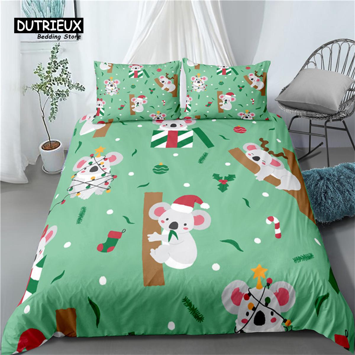 

Пододеяльник с изображением коалы из микрофибры, милый комплект постельного белья с изображением животных, листья и цветы, покрывало для мальчиков и девочек, декор детской комнаты EU single(135x200cm)