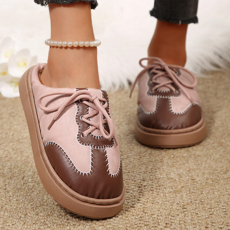 Fashion Warm Plush Thick Bottom Casual Shoes Women 2025 Winter Fashion Mix Color Flat Heel Mules Slippers Non Slip Outdoor Slippers