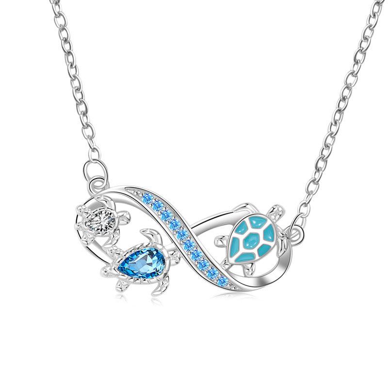 Ocean Blue Diamond Sea Turtle Pendant Necklace Fashionable Personalized Clavicle Chain For Women