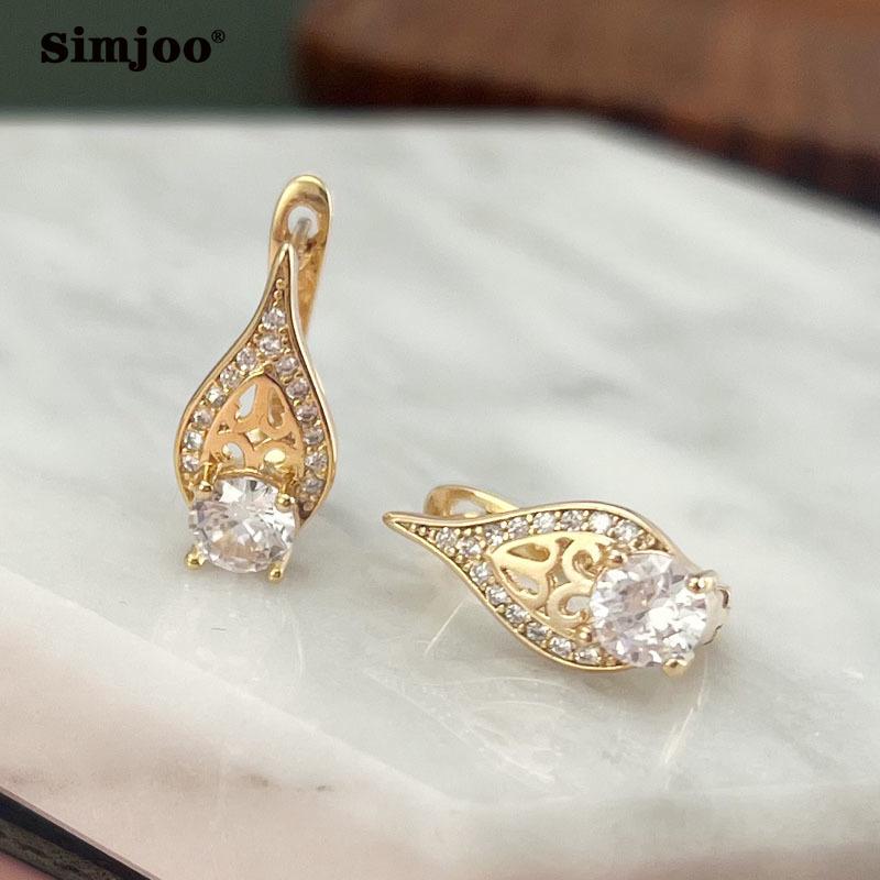 SIMJOO Temperament Earrings Rose Gold Zircon Geometric Earrings