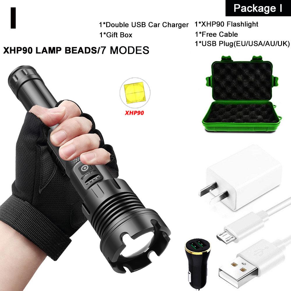 ZK20 Dropshipping USB Rechargeable XHP90 COB Powerful LED Flashlight Zoom Red Torch Light 18650 26650 Touch Switch Flashlights