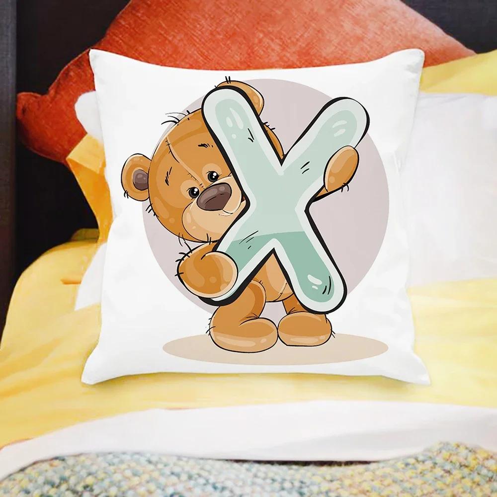 Cartoon Bear Sofa Children's Room Decoration Cute Animal Pillowcase  Letter Printing Cushion Cover