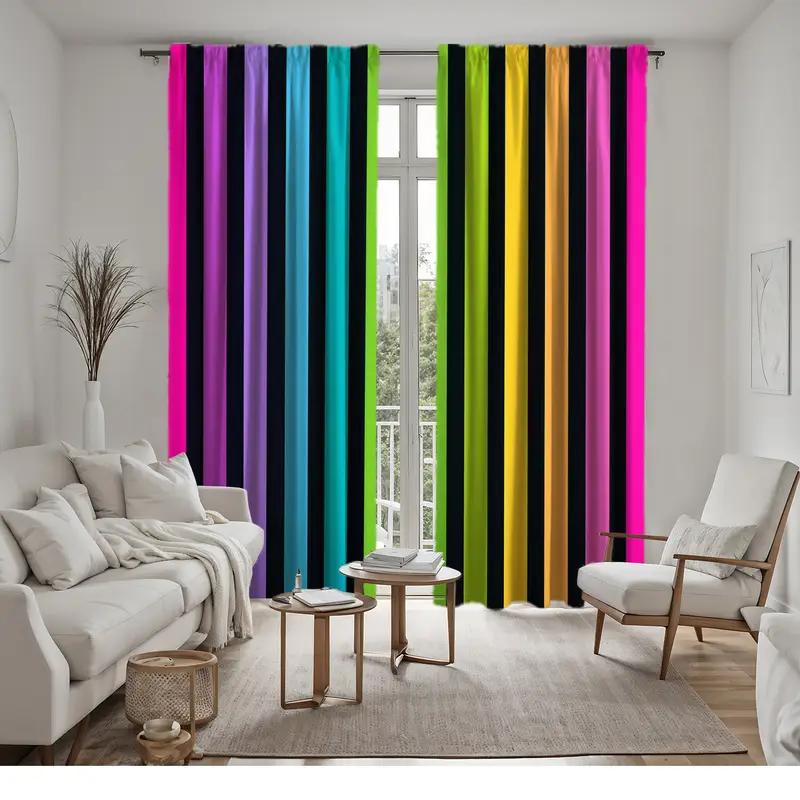 2 Stück lebhaft gestreifte Regenbogen-Vorhänge, für Lichtfilterung konzipiert, hochwertiges Material, ideal für lebendige Heimfensterdekoration