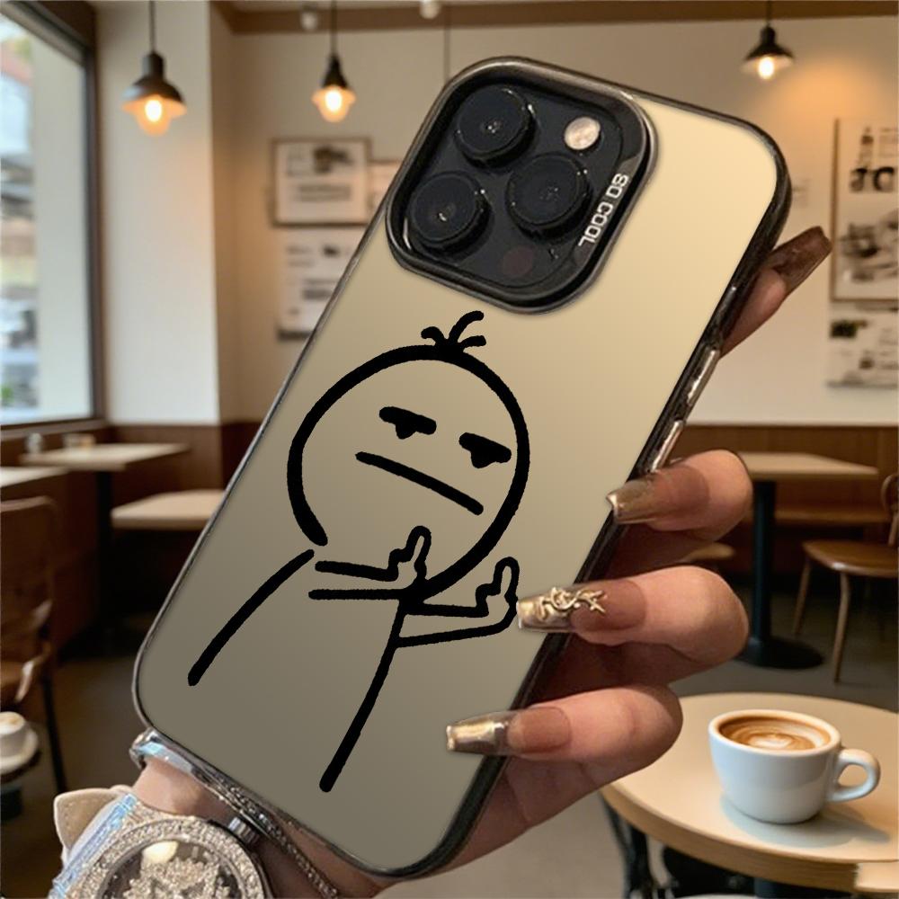 Figure Giving Middle Finger Hard Phone Case for Iphone 16 15 14 13 12 11 Pro Max Mini Shockproof Anti-Scratch Protective Cover