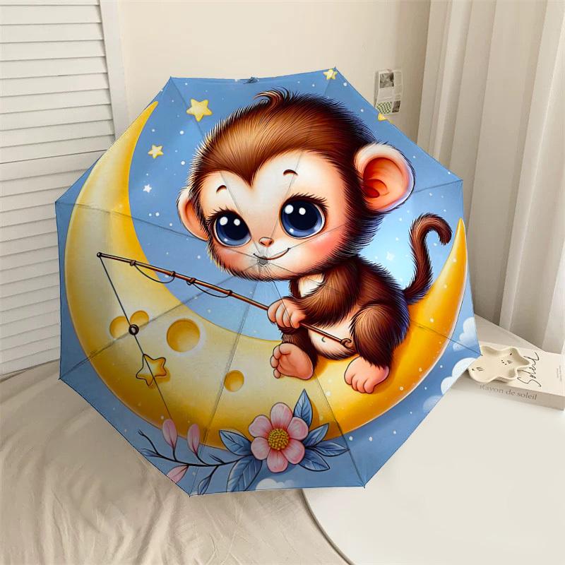 

1PC Monkey Star Umbrella-8-Rib Reinforced Portable Folding Travel Suitable for All Seasons Outdoor Daily Use Is an Ideal Choice -F378