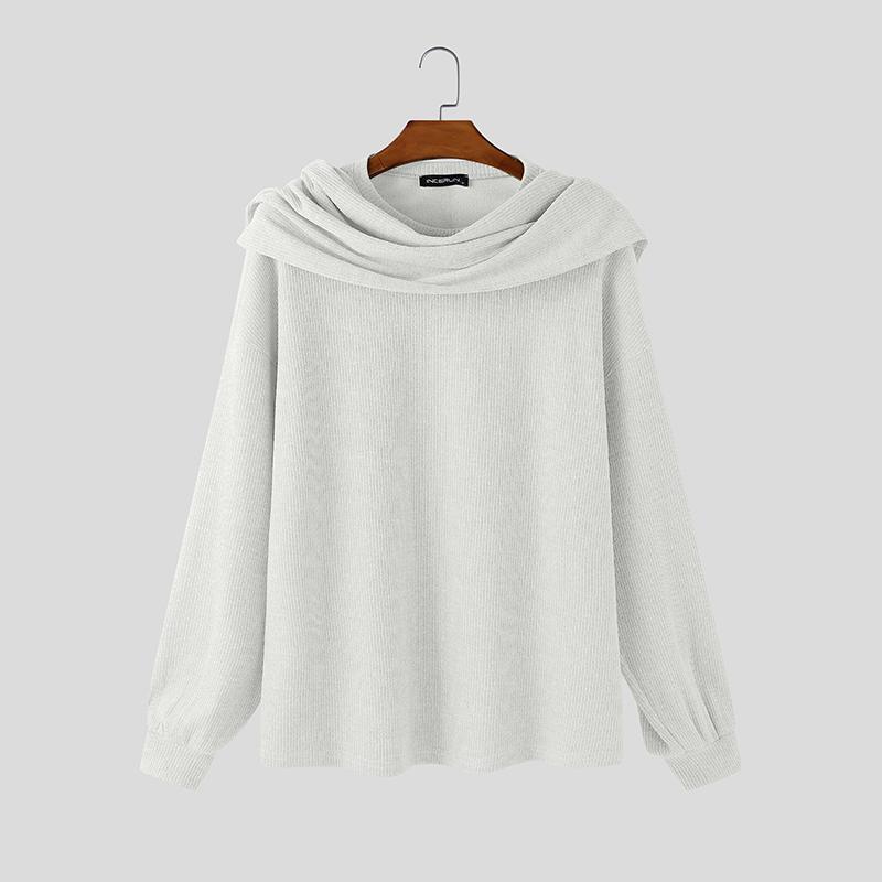 Incerun Men Neck Long Swing Sleeve Casual Loose Rib Pullover Tops