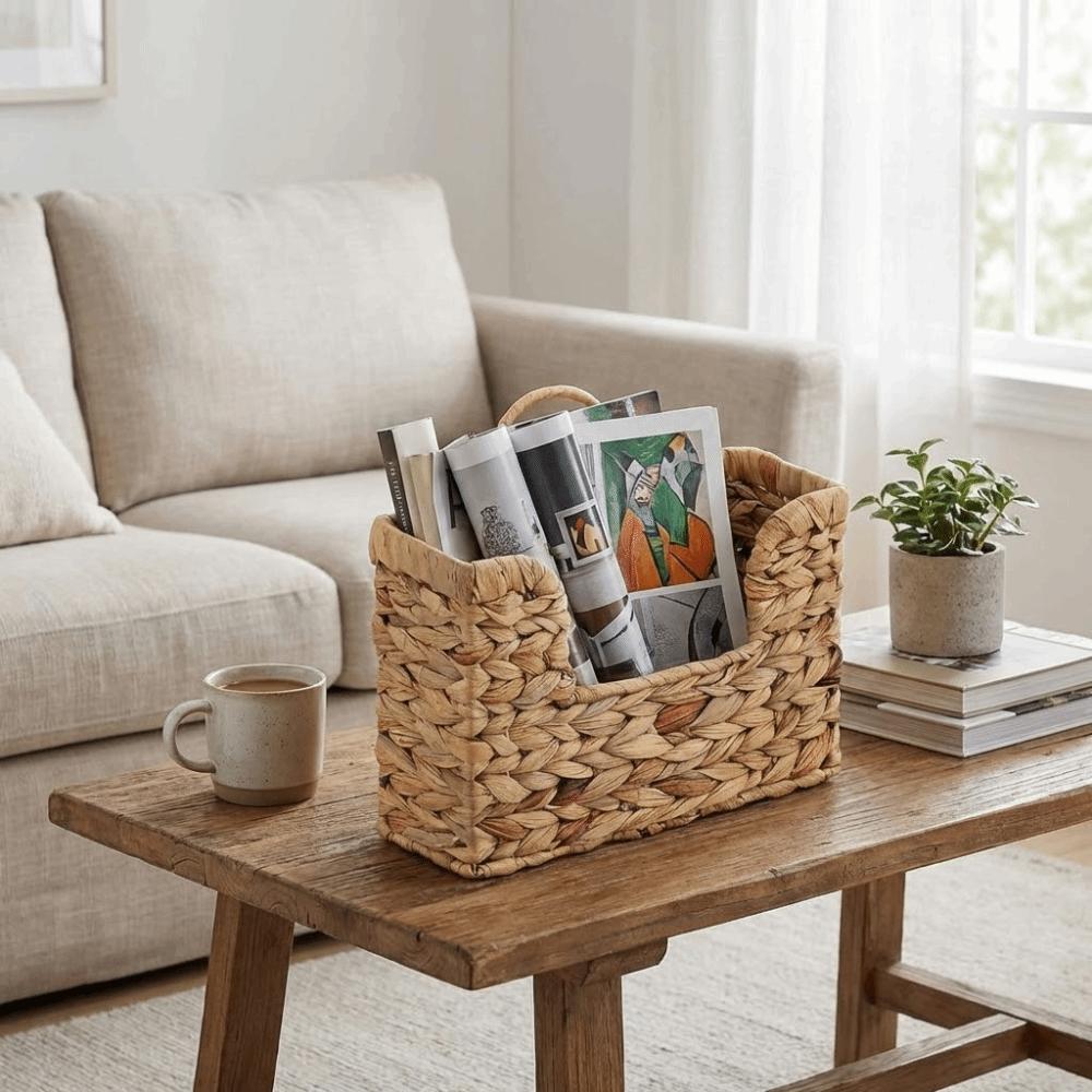 Woven Design Woven Hanging Magazine Holder Wall Mounted Handmade Storage Basket Eco-Friendly Decorative Magazine Rack Home Use