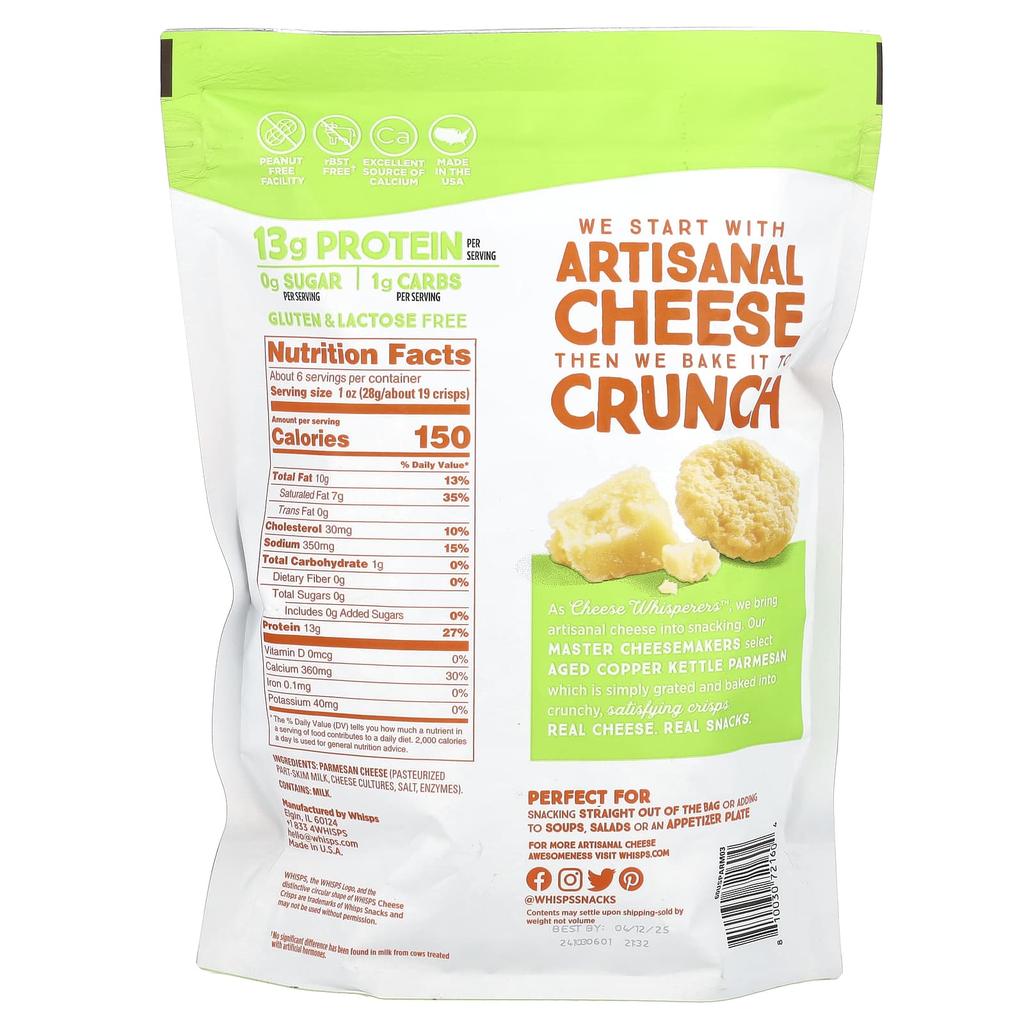 Whisps, Parmesan Cheese Crisps, Family Size, 170g (6oz)