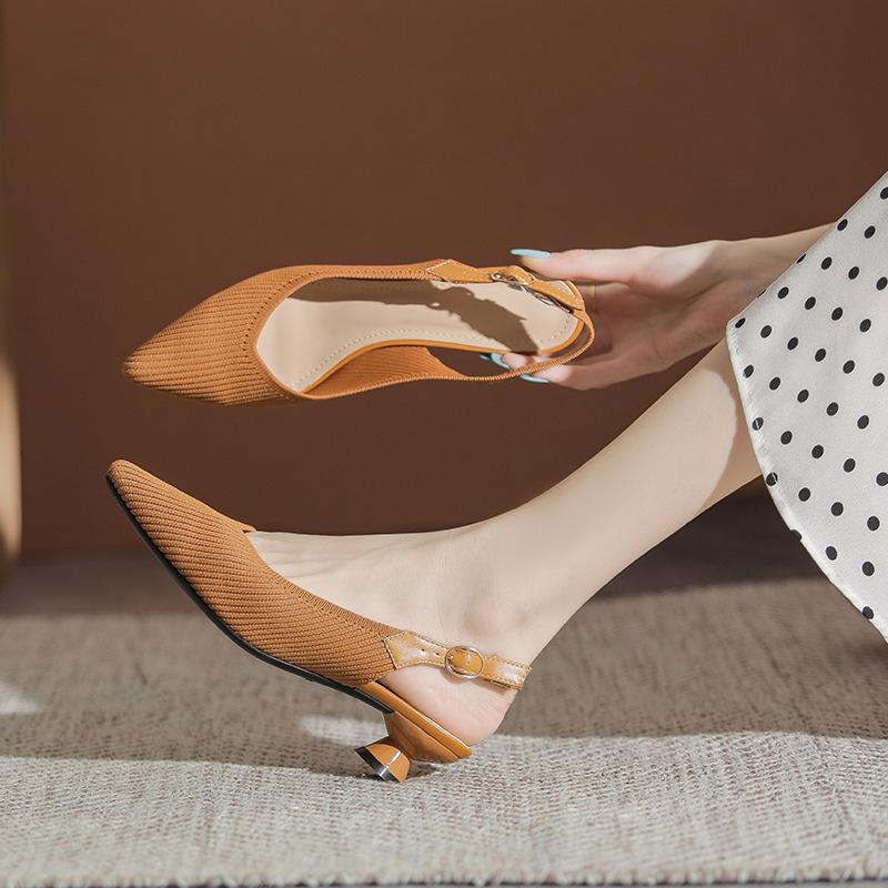 

Fashion fly weaving med-high heels shoes woman pointed toe leopard sandalias back strap knitting pumps women mixed color heeled sandals 40 жёлтый