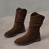 Fashion pleated piled boots autumn and winter new Maillard western cowboy short boots women's thick heel round head short boots