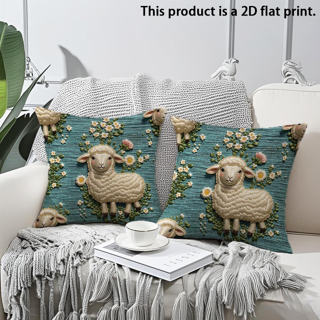 

2pcs Cozy Farmhouse Sheep Floral Throw Pillow Covers 2D Flat Print Decorative Cushion Cases for Sofa Bedroom Living Room 45x45cm-2pcs