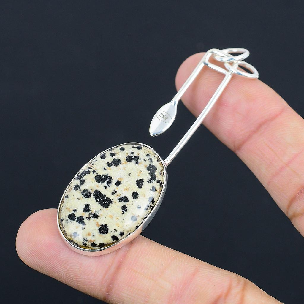 Natural Dalmatian Jasper Gemstone Pendant 925 Sterling Silver Jewelry For Women