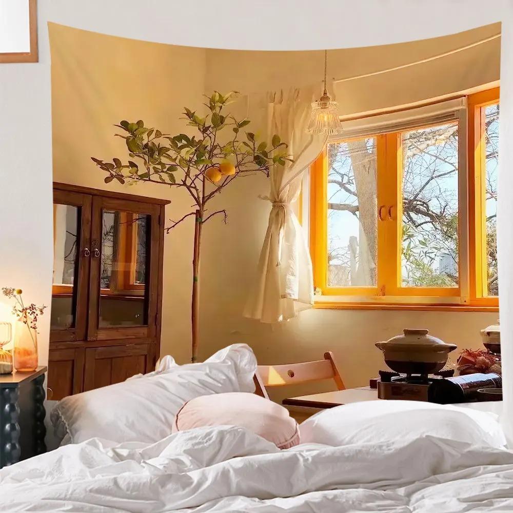 Pink Moon Scenery Tapestry Bohemian Wall Hanging Cloth Home Decoration Girls Bedroom Living Room Background Cloth