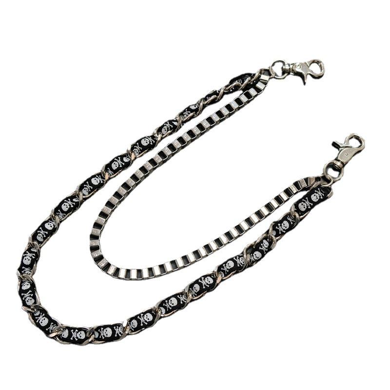 Skull Print Patchwork Double Layer Waist Chain Hip Hop Pants Chain - Unisex Trousers Fashion Accessory
