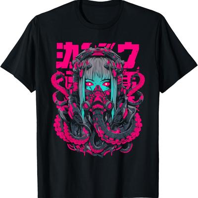 T-shirt Japonais Manga Cyberpunk Anime Fille Weirdcore Horreur Gothique