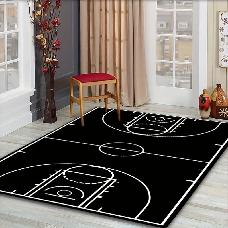 Black Basketball‑Court Print Area Rug, Floor Mat for Entryway, Kitchen, Bedroom, Living Room, Home Decor