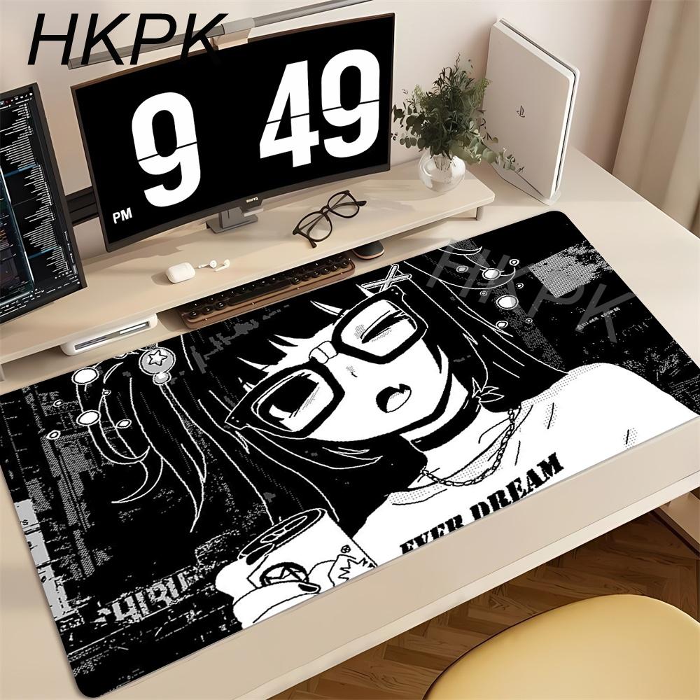 Dziewczyna Anime Czarno-Biała Podkładka pod Mysz Duża Gamingowa Antypoślizgowa Podkładka pod Mysz XXL Akcesoria do Komputera Laptop Mata na Biurko Zablokowana Krawędź Dywanik pod Mysz