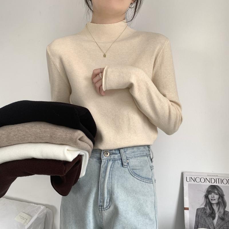 Versatile Semi-turtleneck Inner Top Women's Spring Simple Casual Long-sleeved High-end Knitted Base Layer