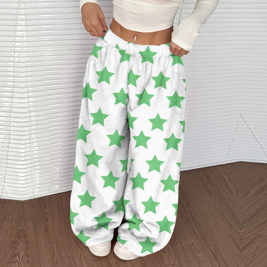 Women's Casual And Fashionable Printed Elastic Waist Loose Wide Leg Pants