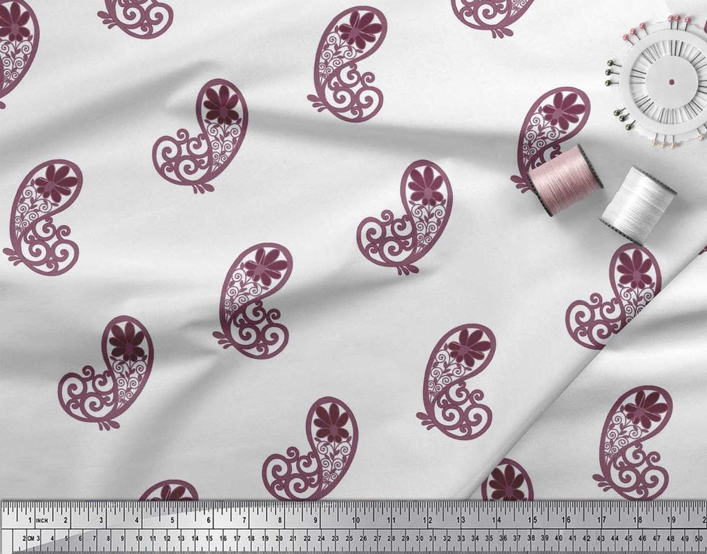 Soimoi Černá japonská krepová saténová tkanina Floral & Paisley Print Fabric v metrech 42 palců