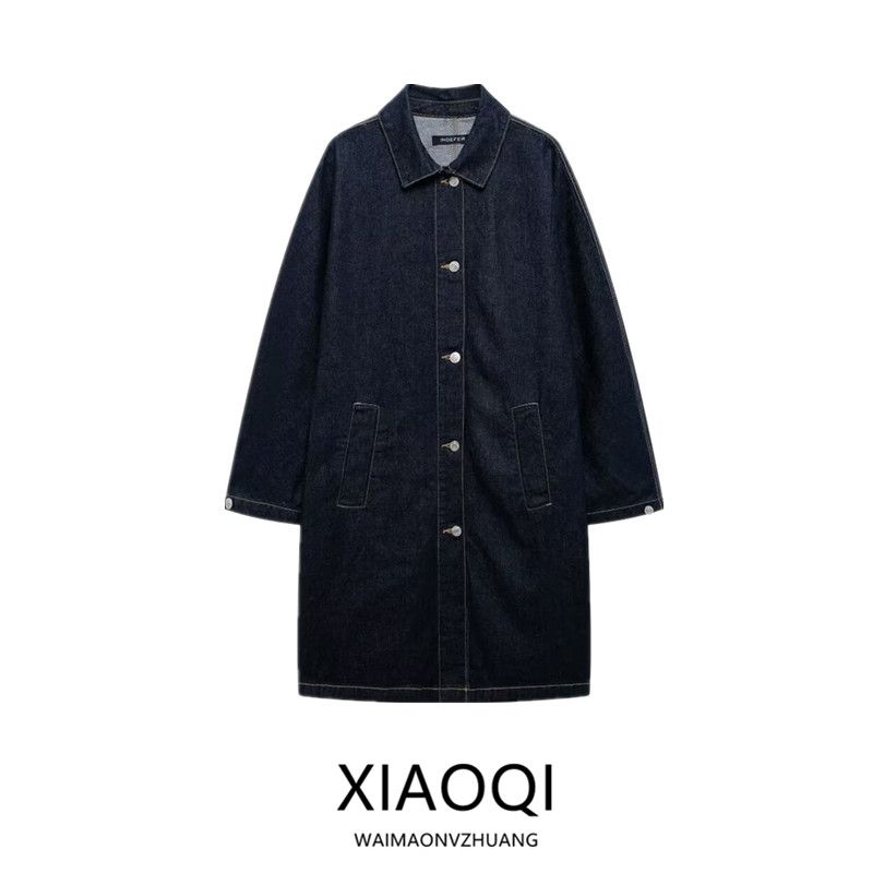 Fashion Style 2024 Fall and Winter New Women's Clothing Denim Trench Coat Loose Jacket Mid-Length Coat 3607274