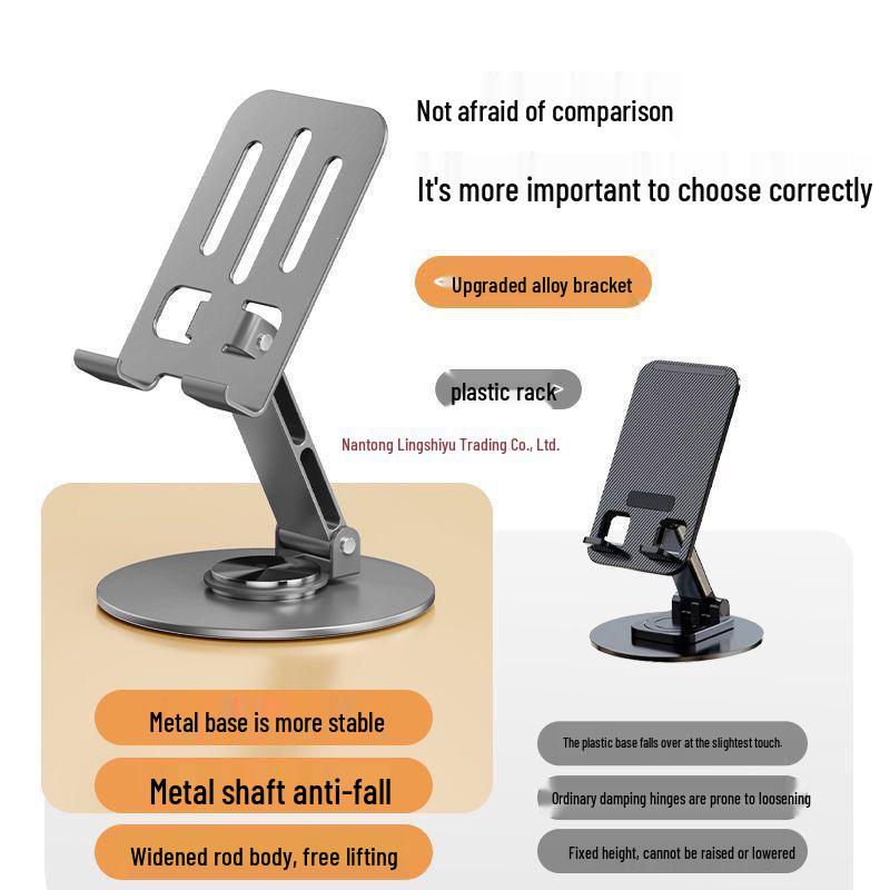 All-Metal Foldable 720° Rotating Desktop Phone Holder for Easy Viewing and Live Streaming