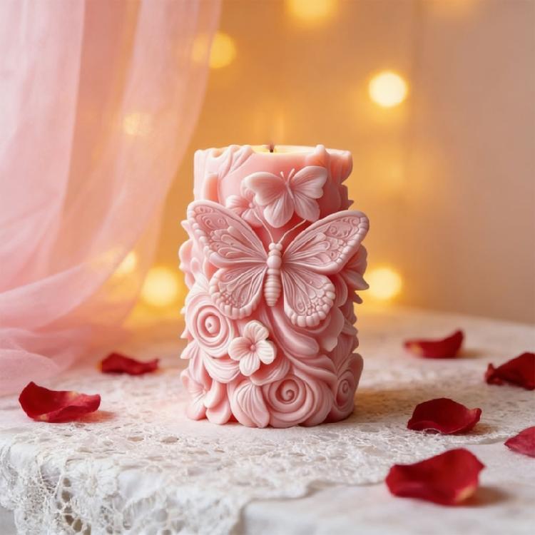 Flower Butterfly Carving Cylinder Silicone Molds For Handmade Candle Soap Chocolate Home Decoration Making Resin Casting