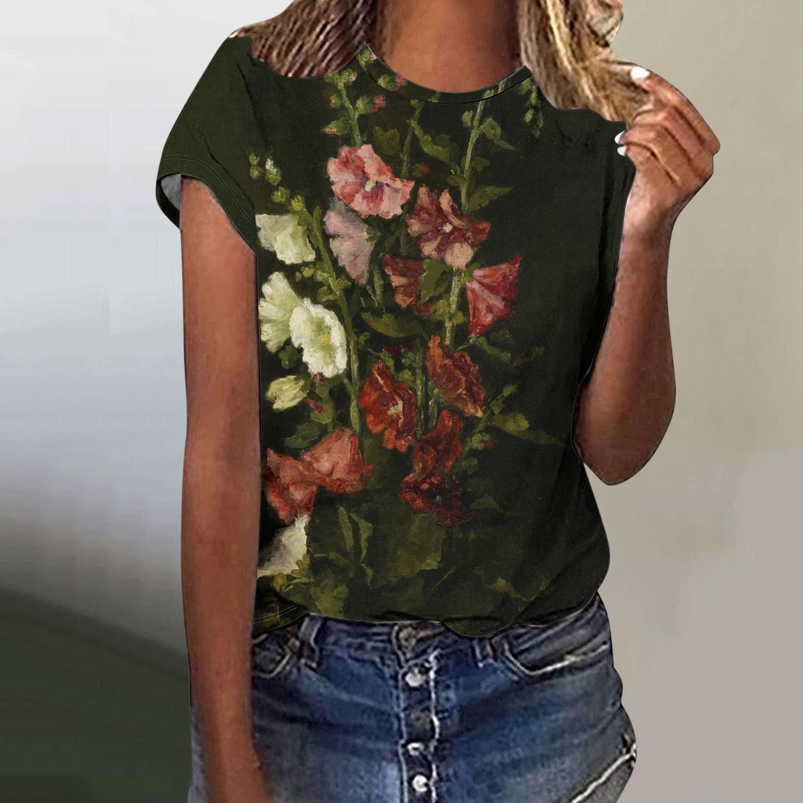 

Новая женская футболка Масляная живопись Цветок 3D цифровая печать Женская футболка S